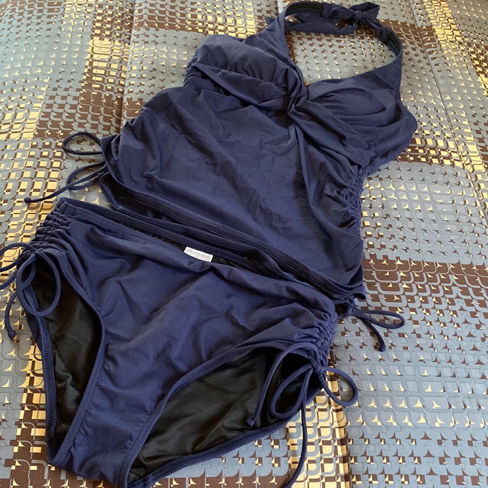 Lands End 2 piece tankini navy blue Sz 6 Sz 8